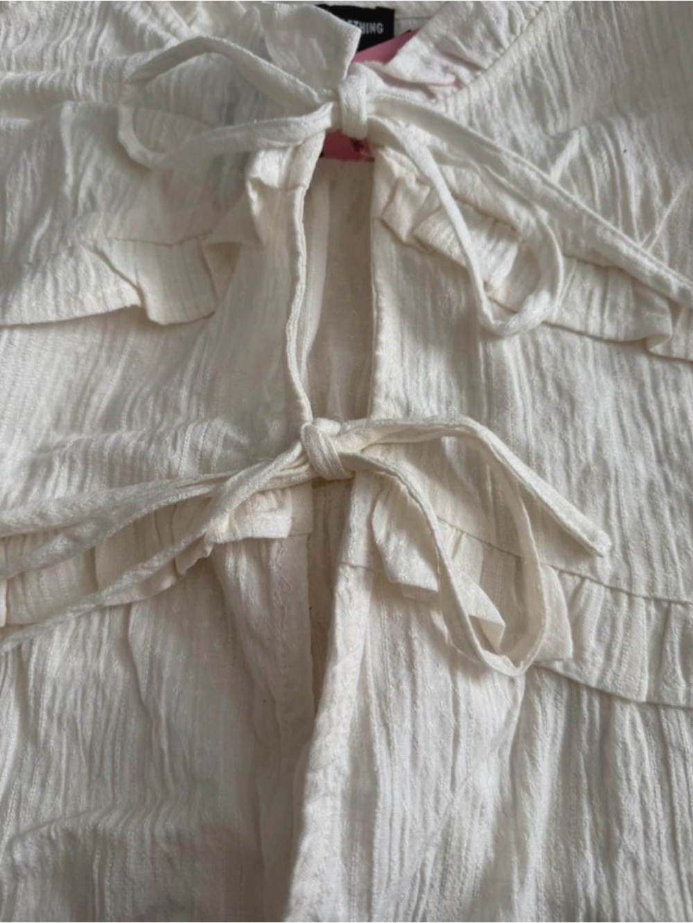 PrettyLittleThing Cream Tie-Front Ruffle Tank - Picture 2 of 3